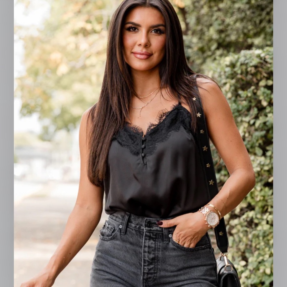 Pink Lily Black Lace Trim Bodysuit